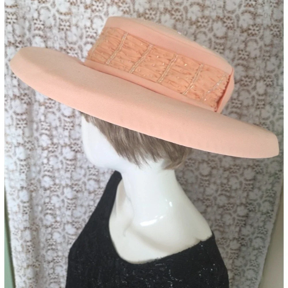 Fifth‎ Sunday Exclusive Hat Peach Beaded Polyester Paper Church Hat Style 87388